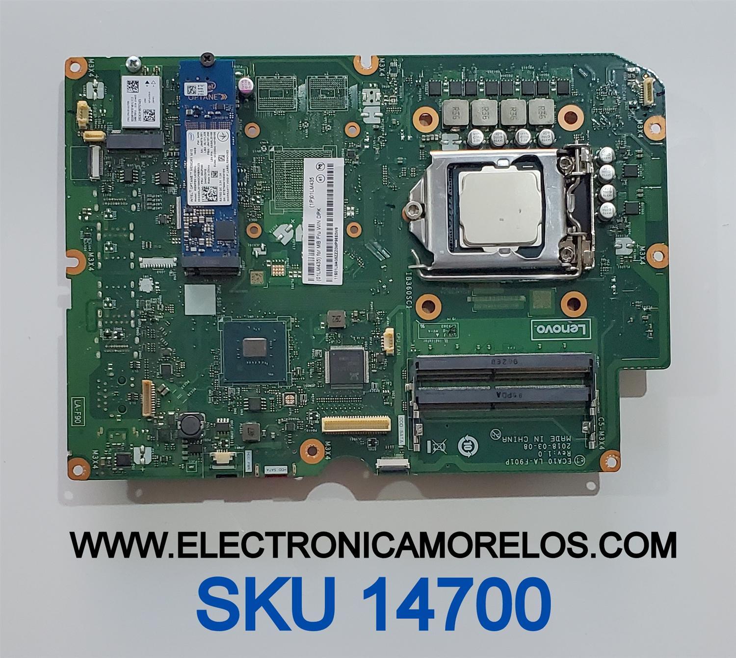 TARJETA MADRE PARA COMPUTADORA LENOVO ORIGINAL / NÚMERO DE PARTE 01LM435 / ECA10 LA-F901P / 11S01LM345ZZZ0MP96S0W9 / F0DT001TUS / MP1FUGT6 / IB360SC1 / MEMPEK1J016GAL / BTBT84641H83016N / MODELO AIO 520-24ICB	
